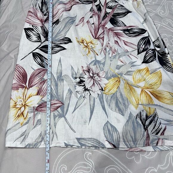 C&C California Dress Size Large Linen Tropical Floral Ruffle Sleeveless Shift - Picture 7 of 7